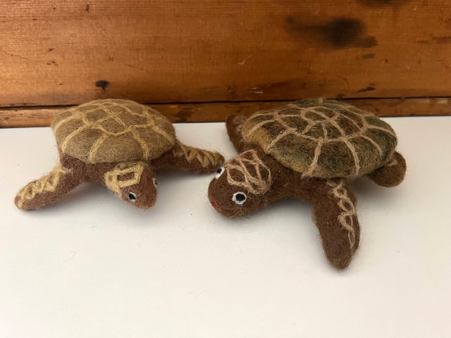 Dollhouse Soft Toy - Wool Felted BROWN TURTLES, 2 turtles!