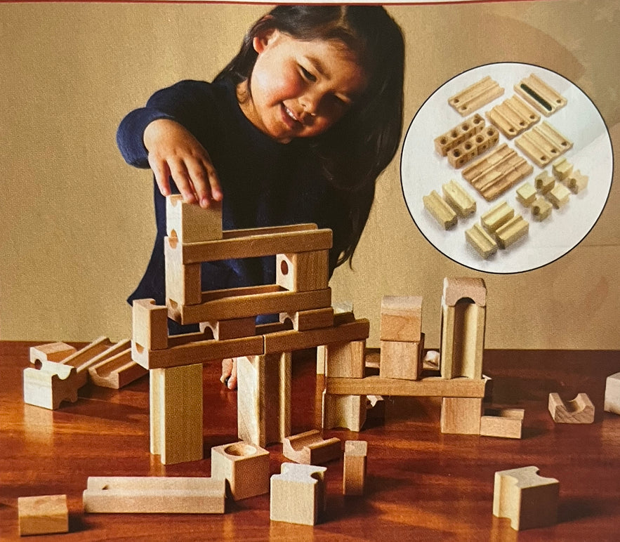 Wooden Toy Game Set - MARBLE RUN, 40 pieces!