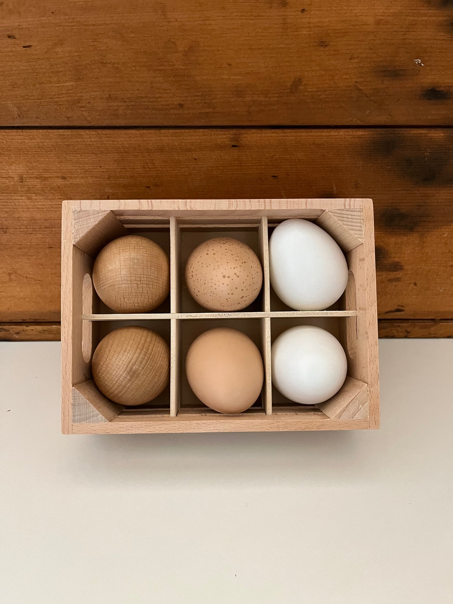 Kitchen Play Food - Wooden EGGS in a Wooden Crate, 6 eggs!