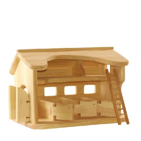 Jeu de maison de poupée en bois - GRANGE ÉCURIE, 3 stalles et Hayloft !