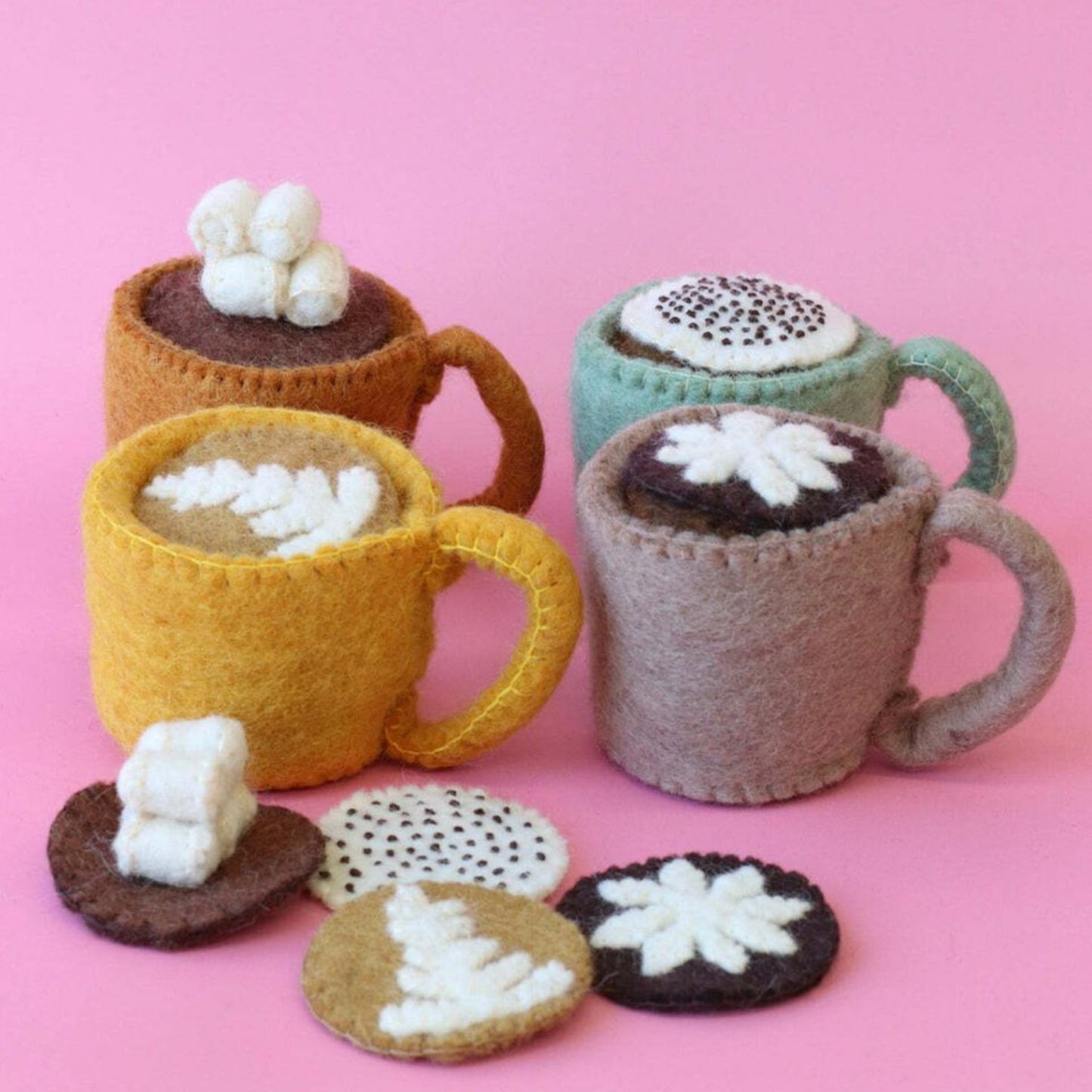 Kitchen Play Food - Wool Felted MUGS OF HOT CHOCOLATE, 16 pieces!