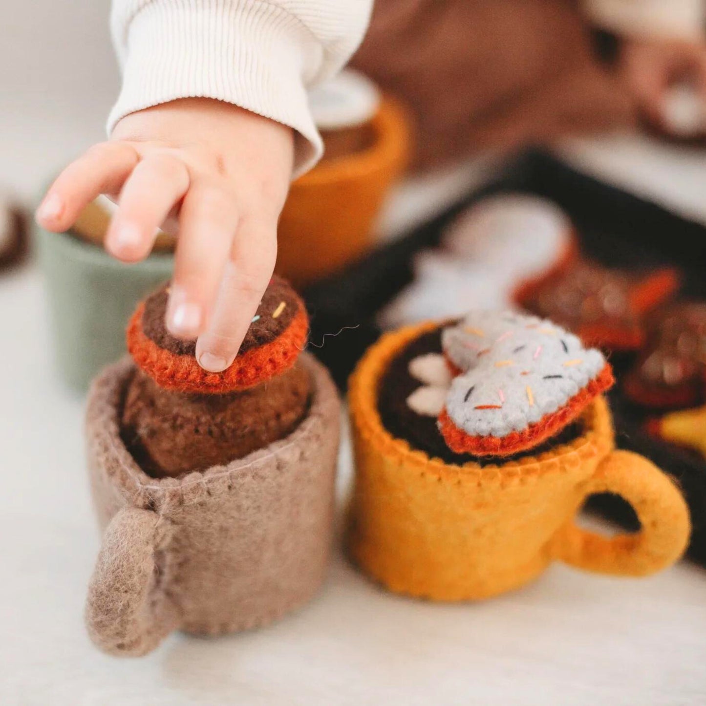 Kitchen Play Food - Wool Felted MUGS OF HOT CHOCOLATE, 16 pieces!