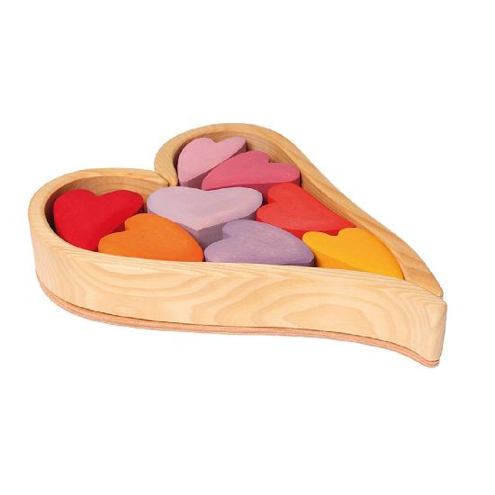 Wooden Toy - RED HEARTS BLOCKS Building set, 10 hearts!