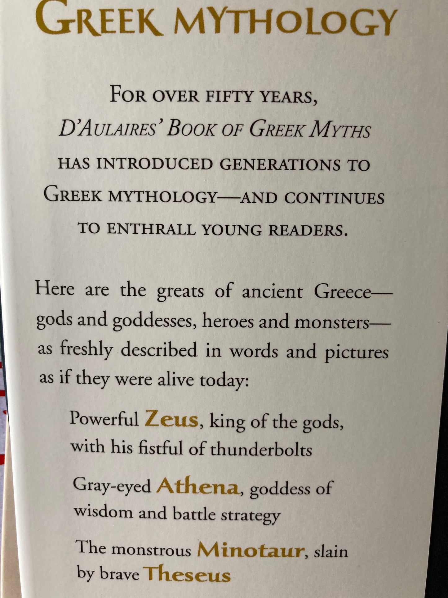 Educational Chapter Book - D'AULAIRES' BOOK OF GREEK MYTHS