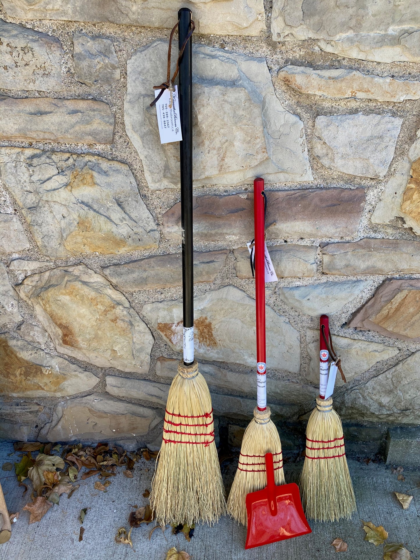 Child's Red WOODEN BROOM and Red Metal DUST PAN