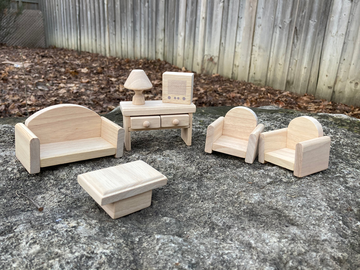 Wooden Dollhouse Furniture - LIVING ROOM, with Cotton Cushions!