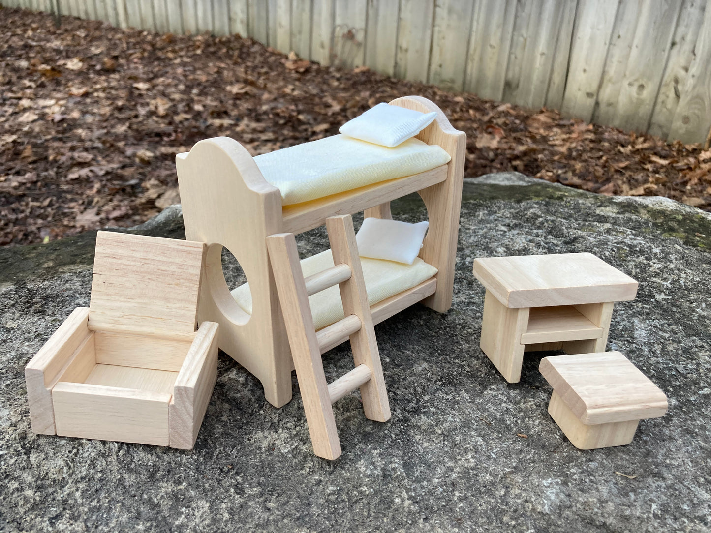 Wooden Dollhouse Furniture - CHILDREN'S BEDROOM, with Bunk Beds!