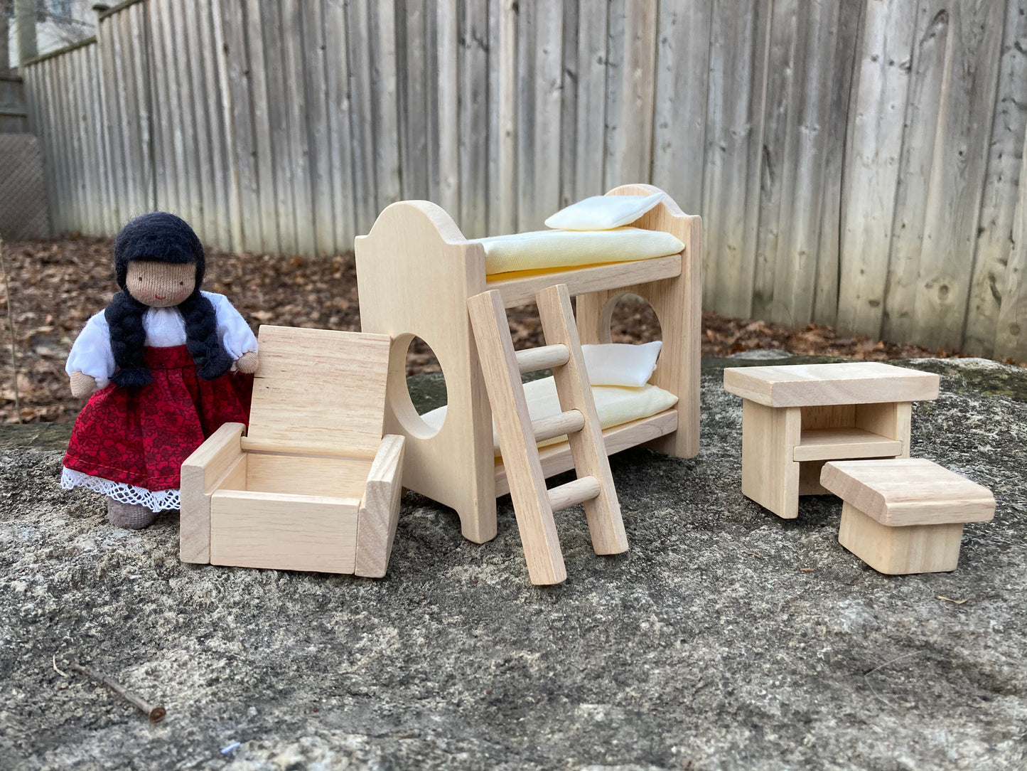 Wooden Dollhouse Furniture - CHILDREN'S BEDROOM, with Bunk Beds!