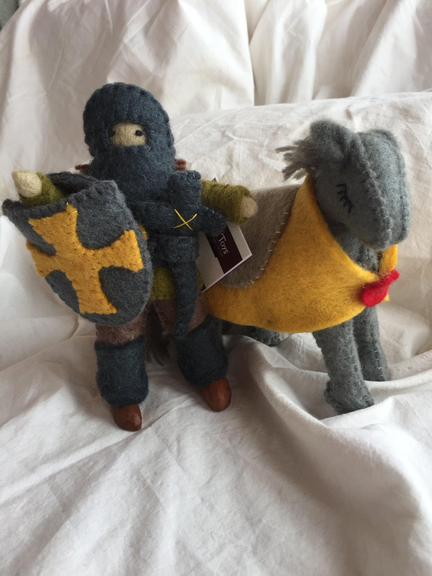 Dollhouse Soft Toy - FELTED KNIGHT IN ARMOUR ON GREY HORSE