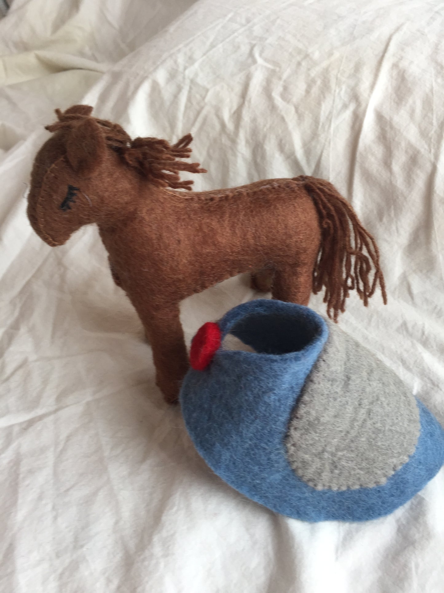Dollhouse Soft Toy - FELTED KNIGHT IN ARMOUR ON BROWN HORSE