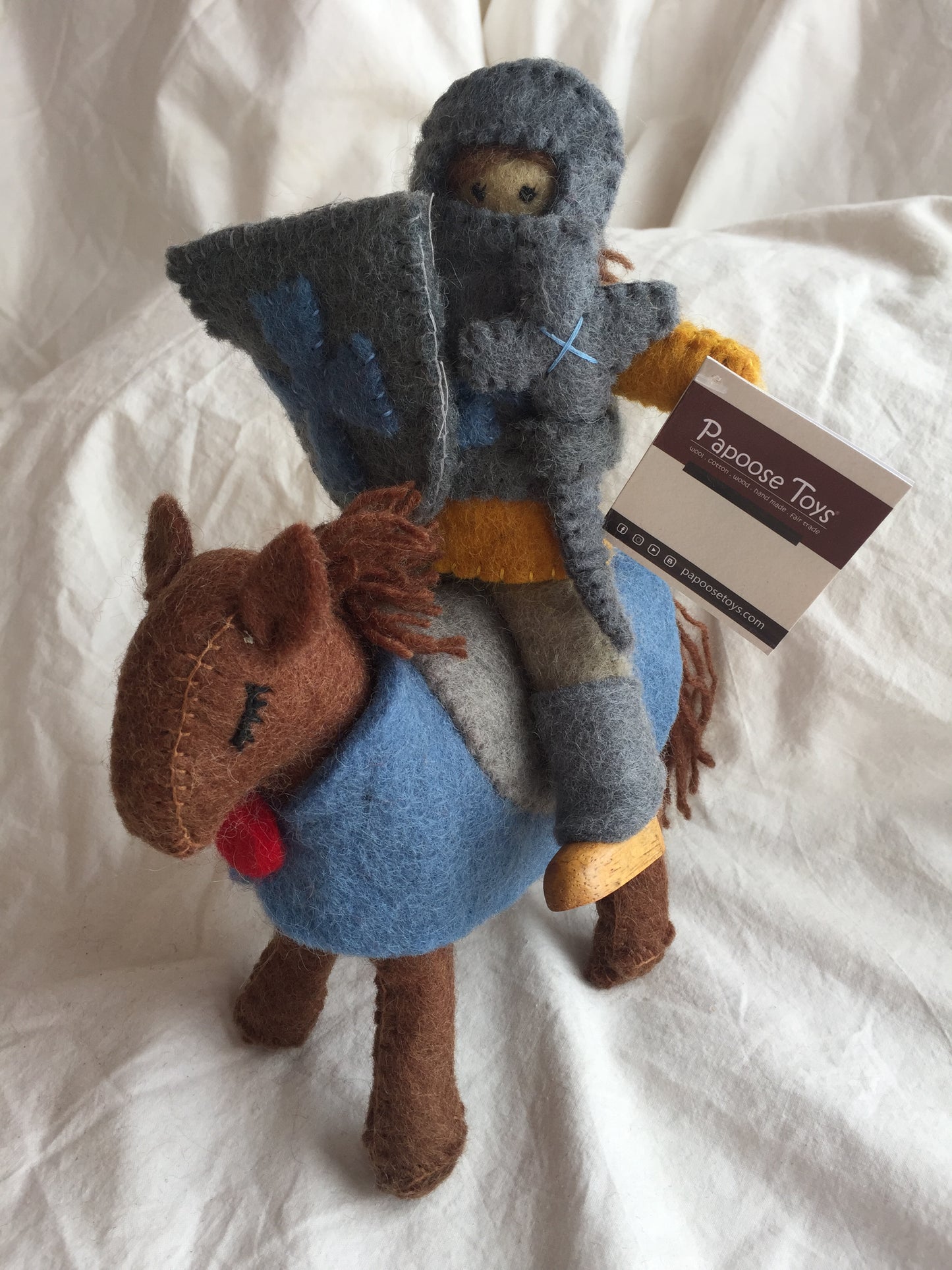 Dollhouse Soft Toy - FELTED KNIGHT IN ARMOUR ON BROWN HORSE