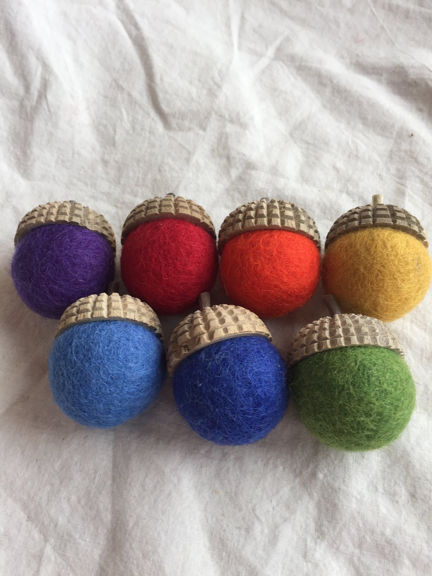 Felted Toys for Baby and Dollhouse Play Set - FELTED ACORNS in ALL 7 COLOURS in FELT BOWL