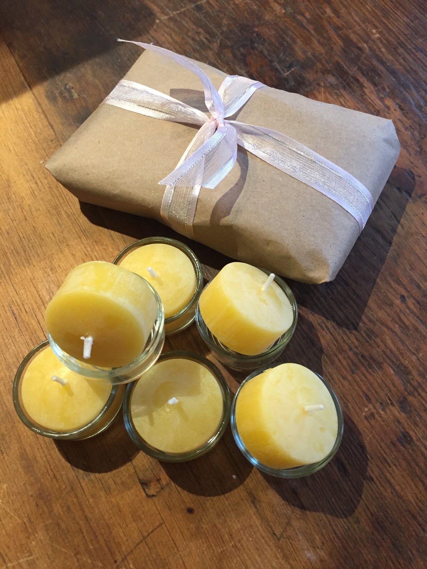 Beeswax Candles - 6 TEA LIGHTS IN GLASS CUPS