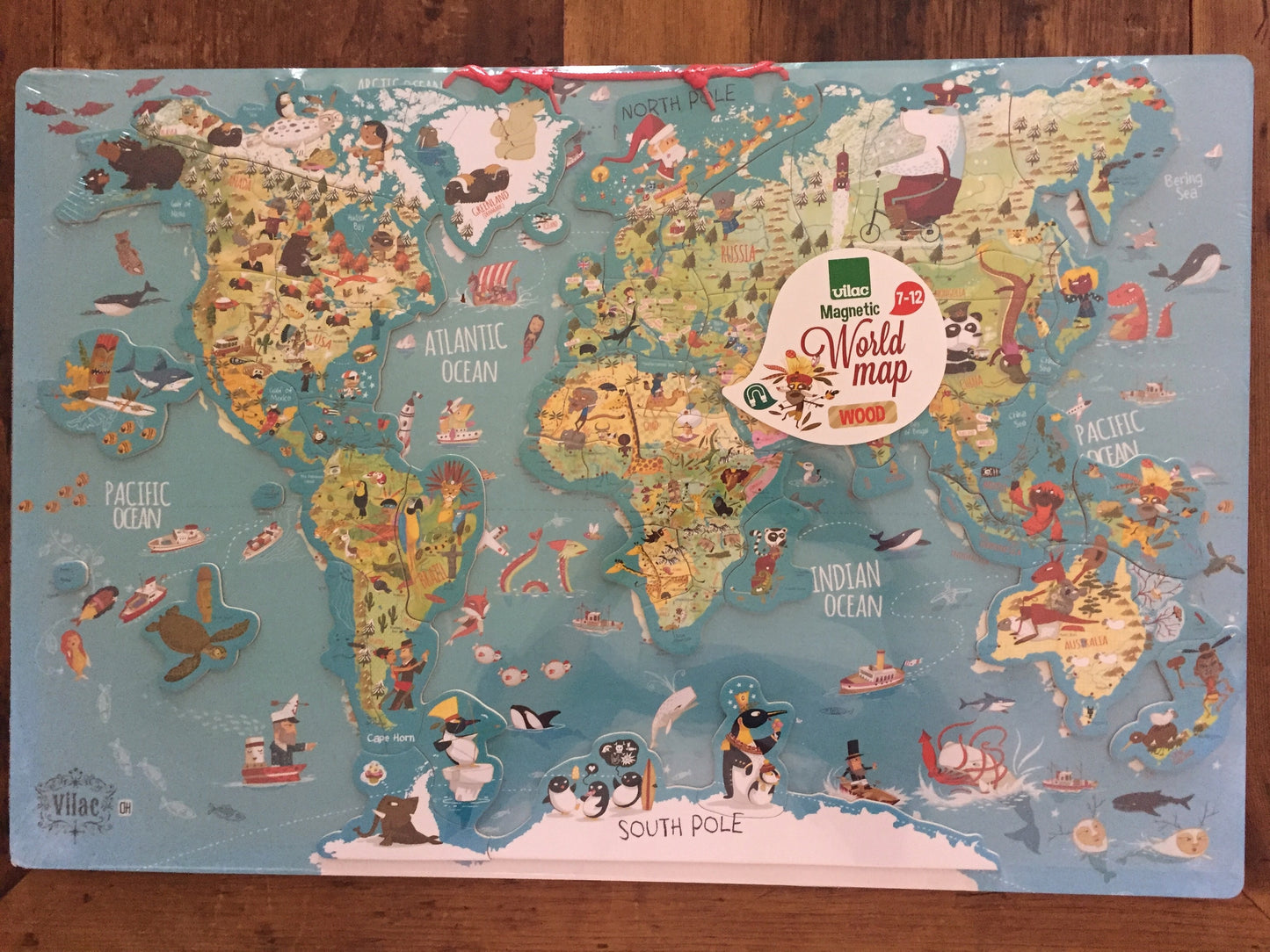 Educational WOODEN WORLD MAP - In French, or English