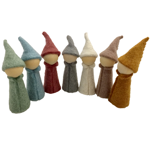 Wooden Toy for Dollhouse Play - EARTH GNOMES, all 7!