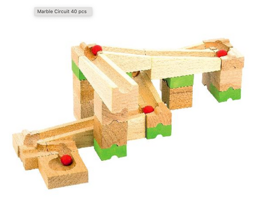 Wooden Toy Game Set - MARBLE RUN, 40 pieces!