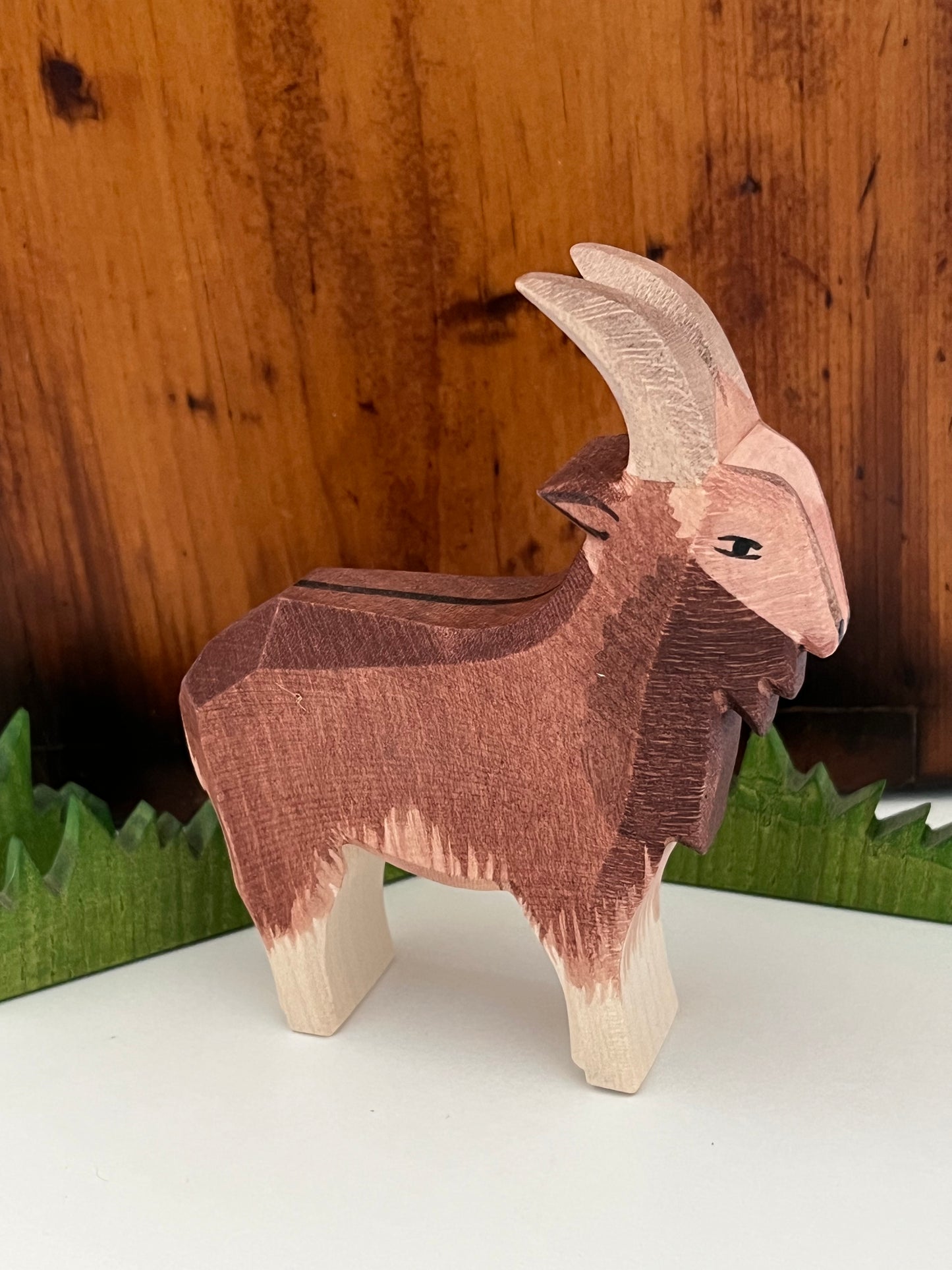 Wooden Dollhouse Play - GOAT, Brown Buck with horns