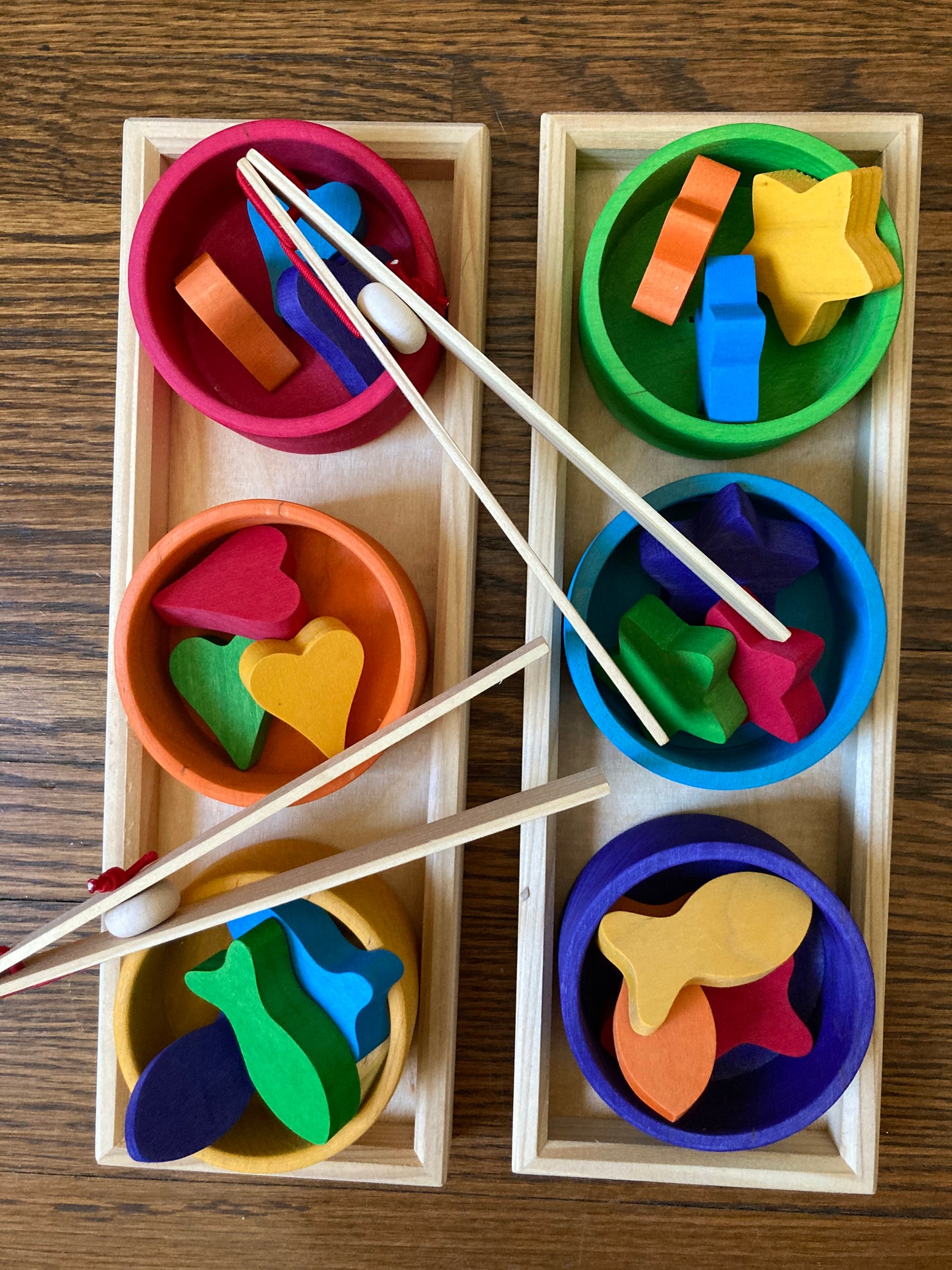 Wooden Toy Game - RAINBOW BOWLS SORTING SET