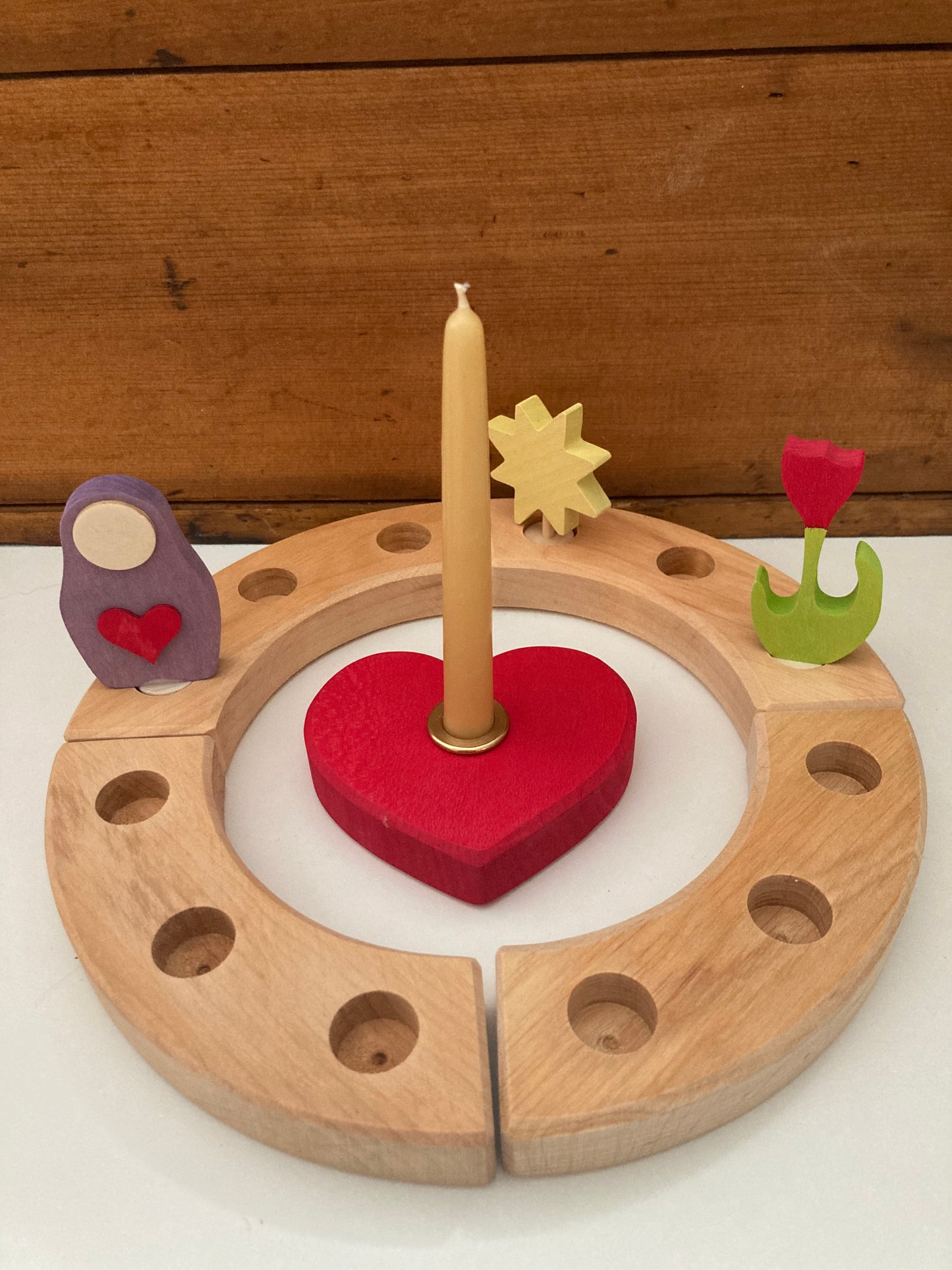 Wooden Deco by Grimm’s - RED HEART with single hole for Candle or Deco Figure