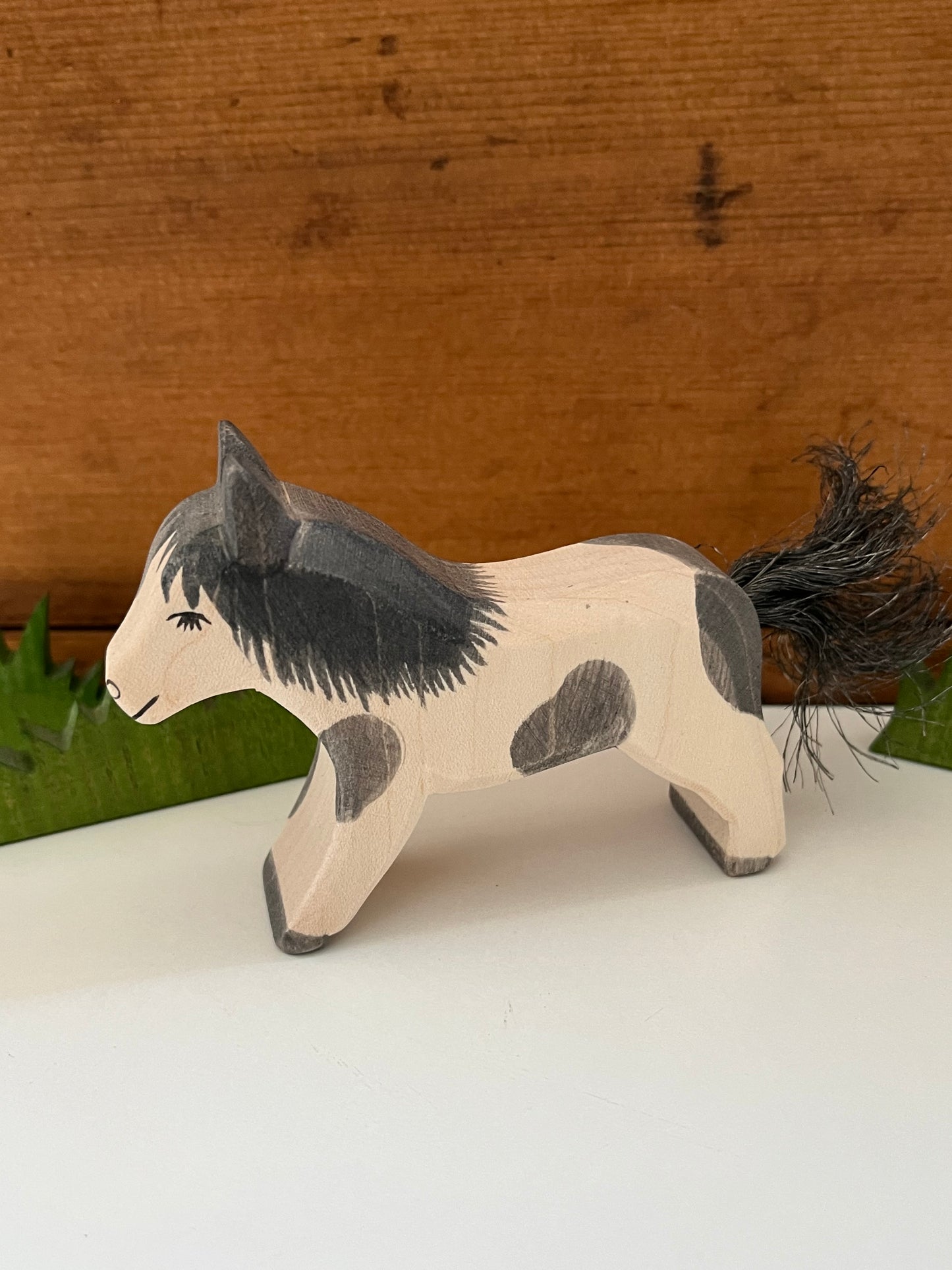 Wooden Dollhouse Play - SHETLAND PONY, Running, Grey & White