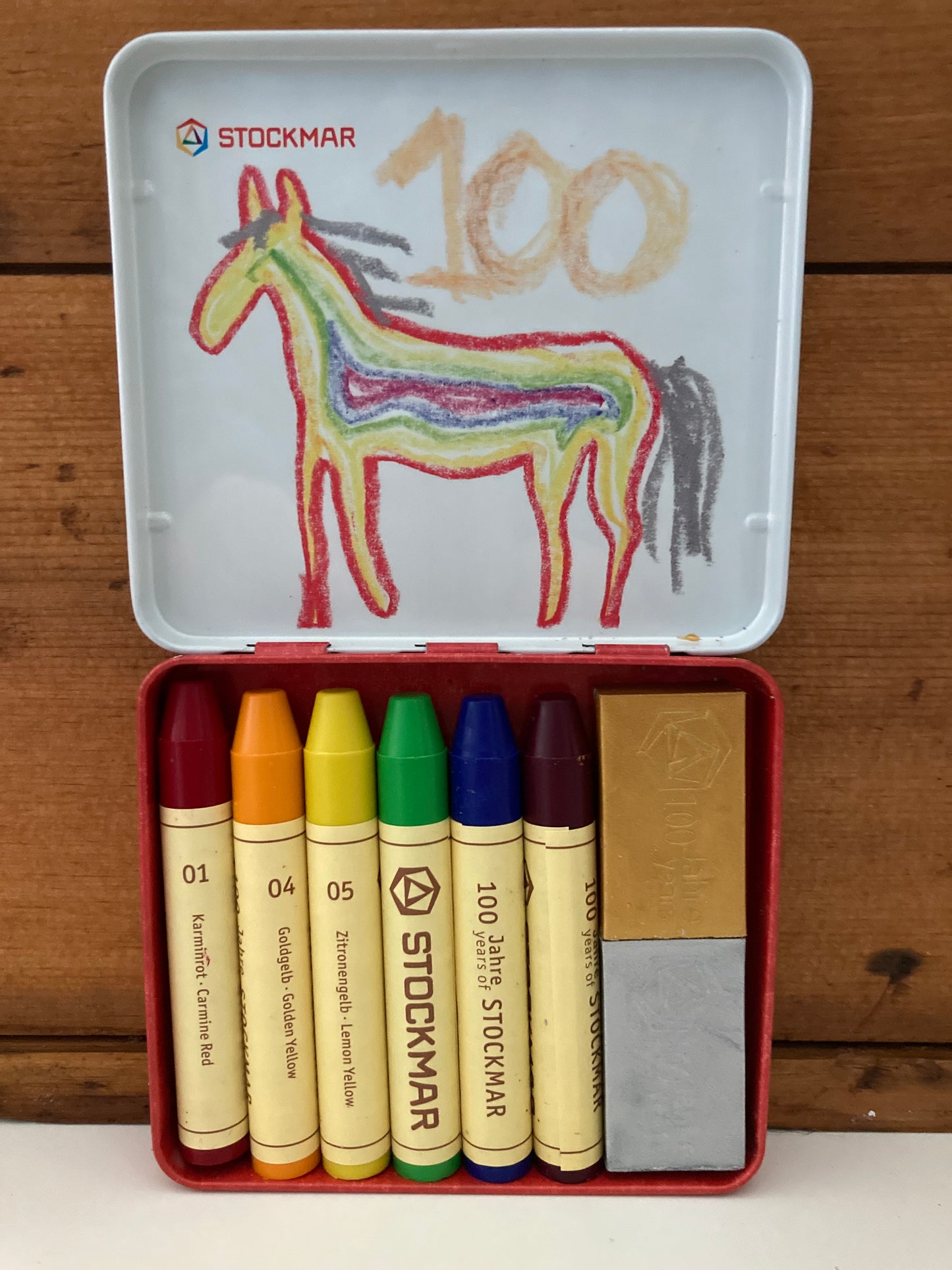 Art Set - RAINBOW EDITION TIN with 6 STICK CRAYONS and GOLD & SILVER BLOCK CRAYONS