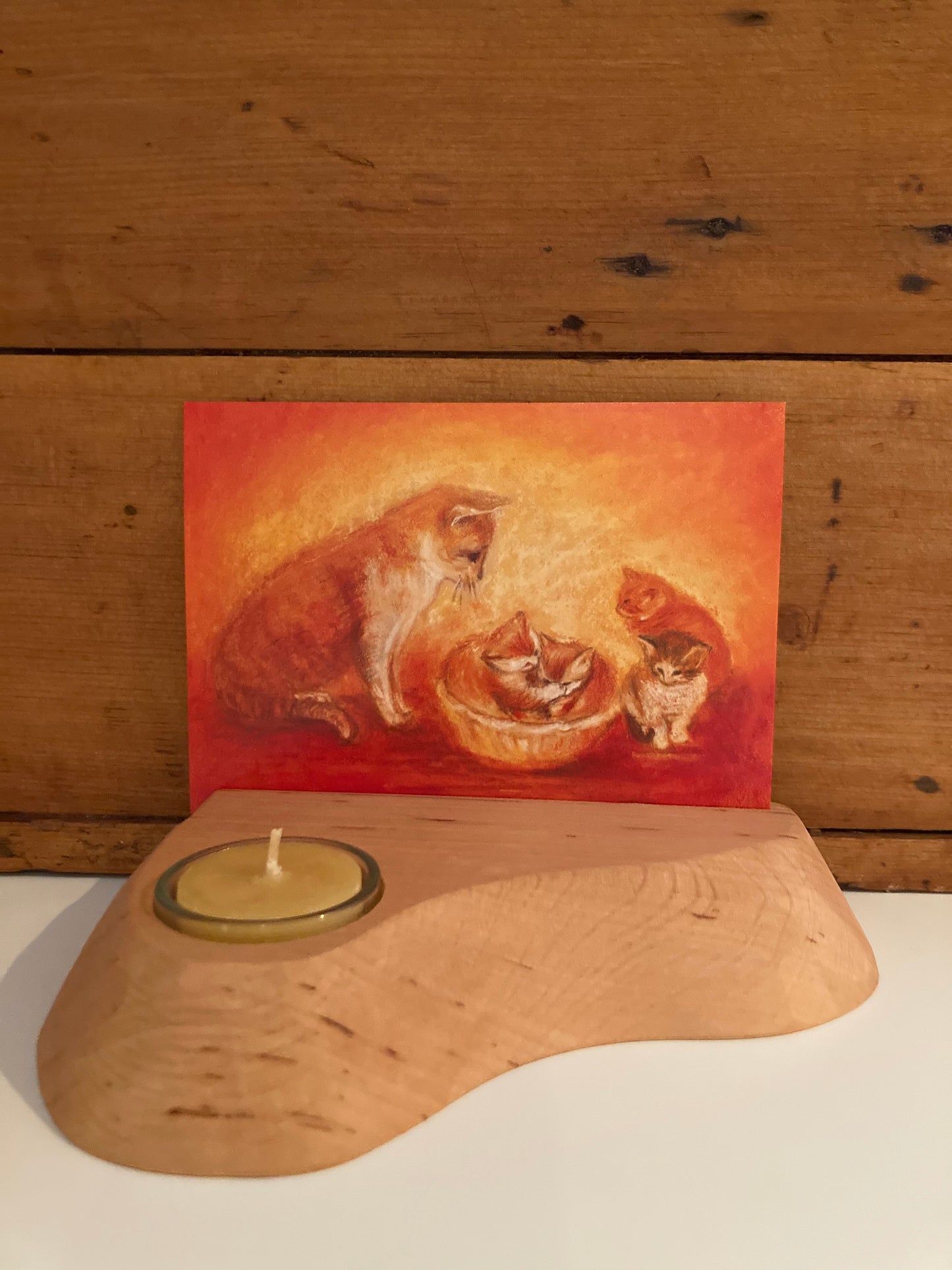 CARD STAND with Tea Light Beeswax Candle