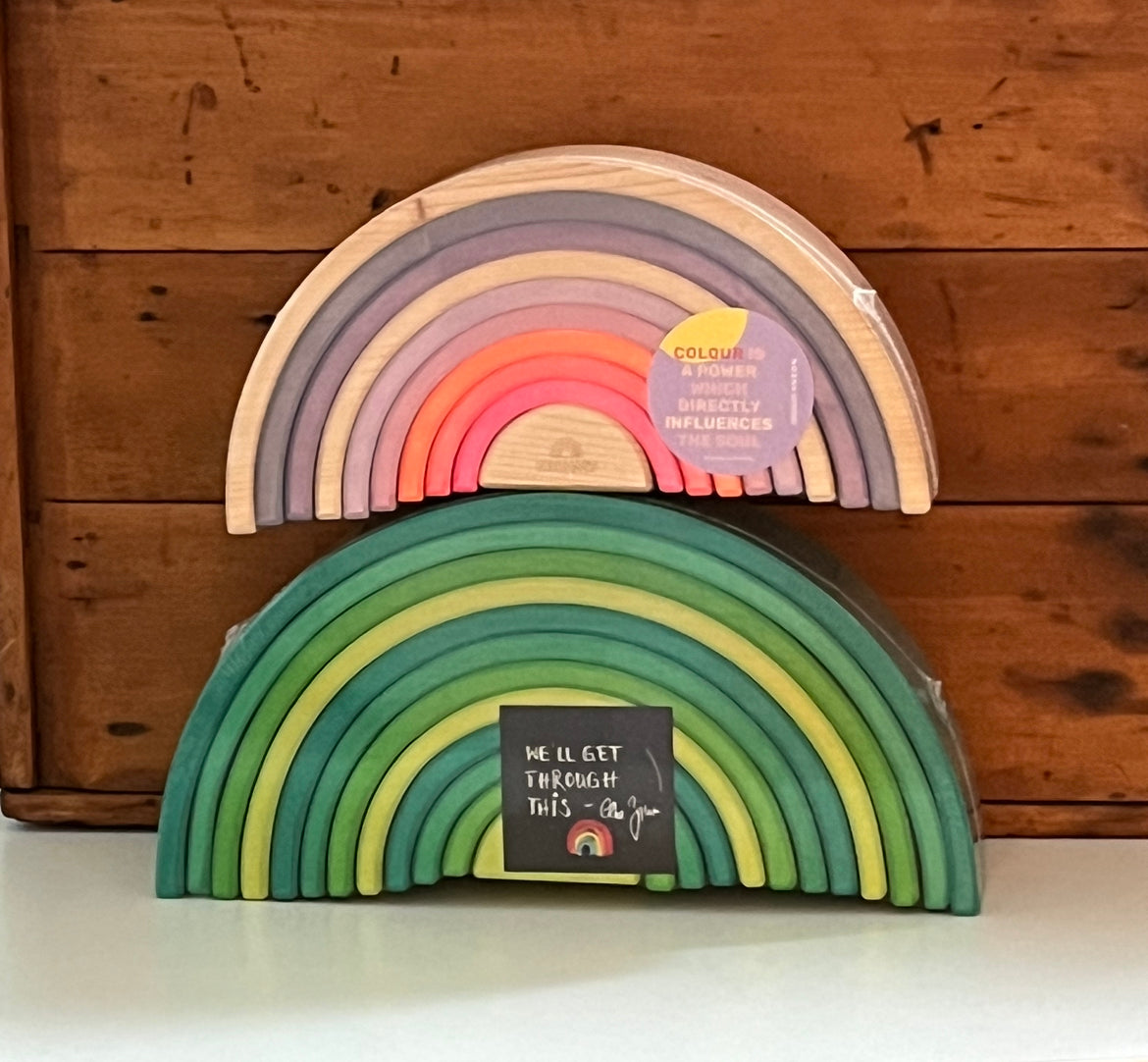 Wooden Toy - GREEN RAINBOW TUNNEL, 2 choices, 12 pieces each!