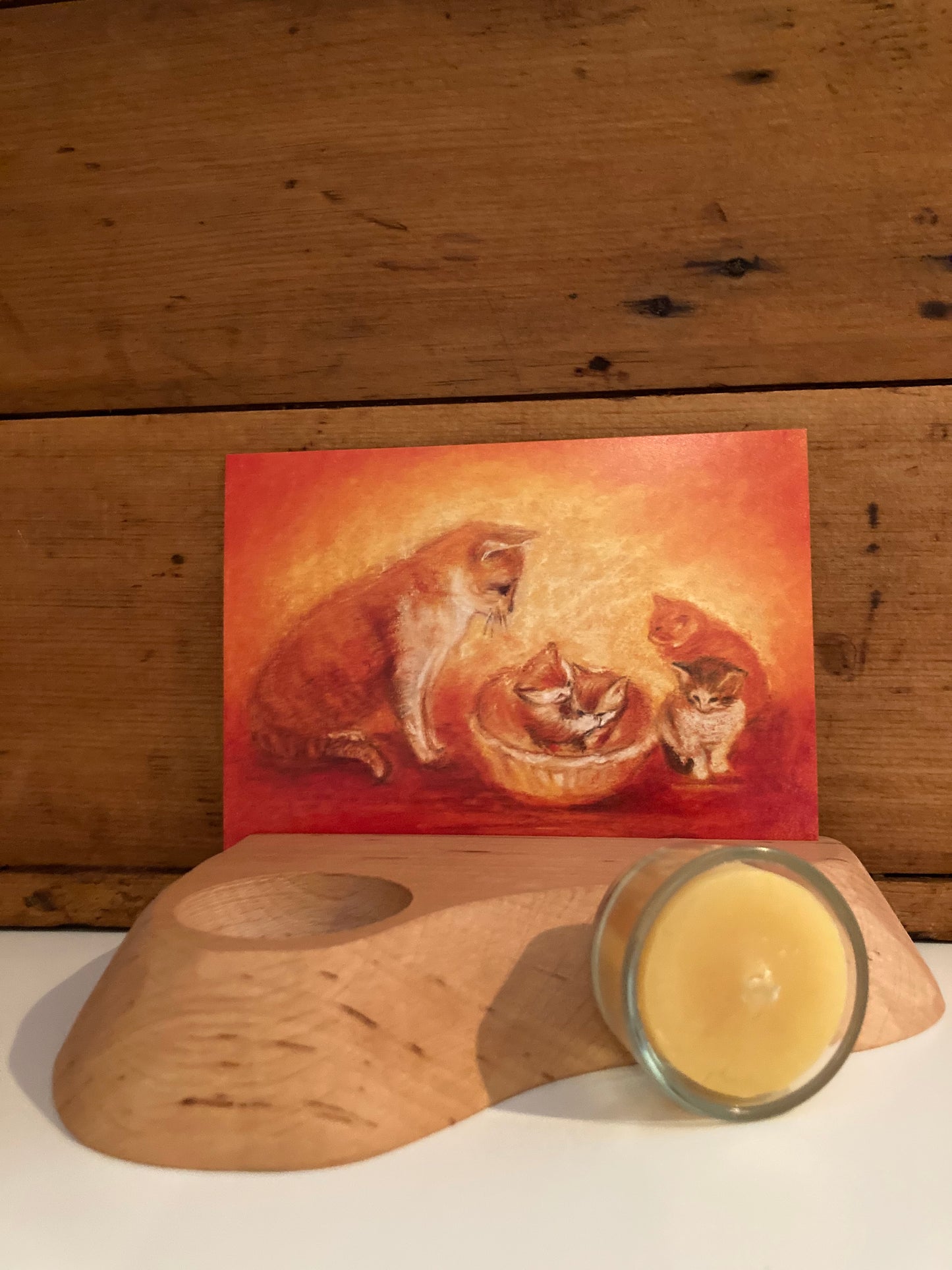 CARD STAND with Tea Light Beeswax Candle