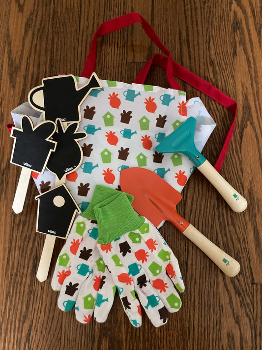 Child's GARDENING GLOVES, APRON AND TOOLS Set