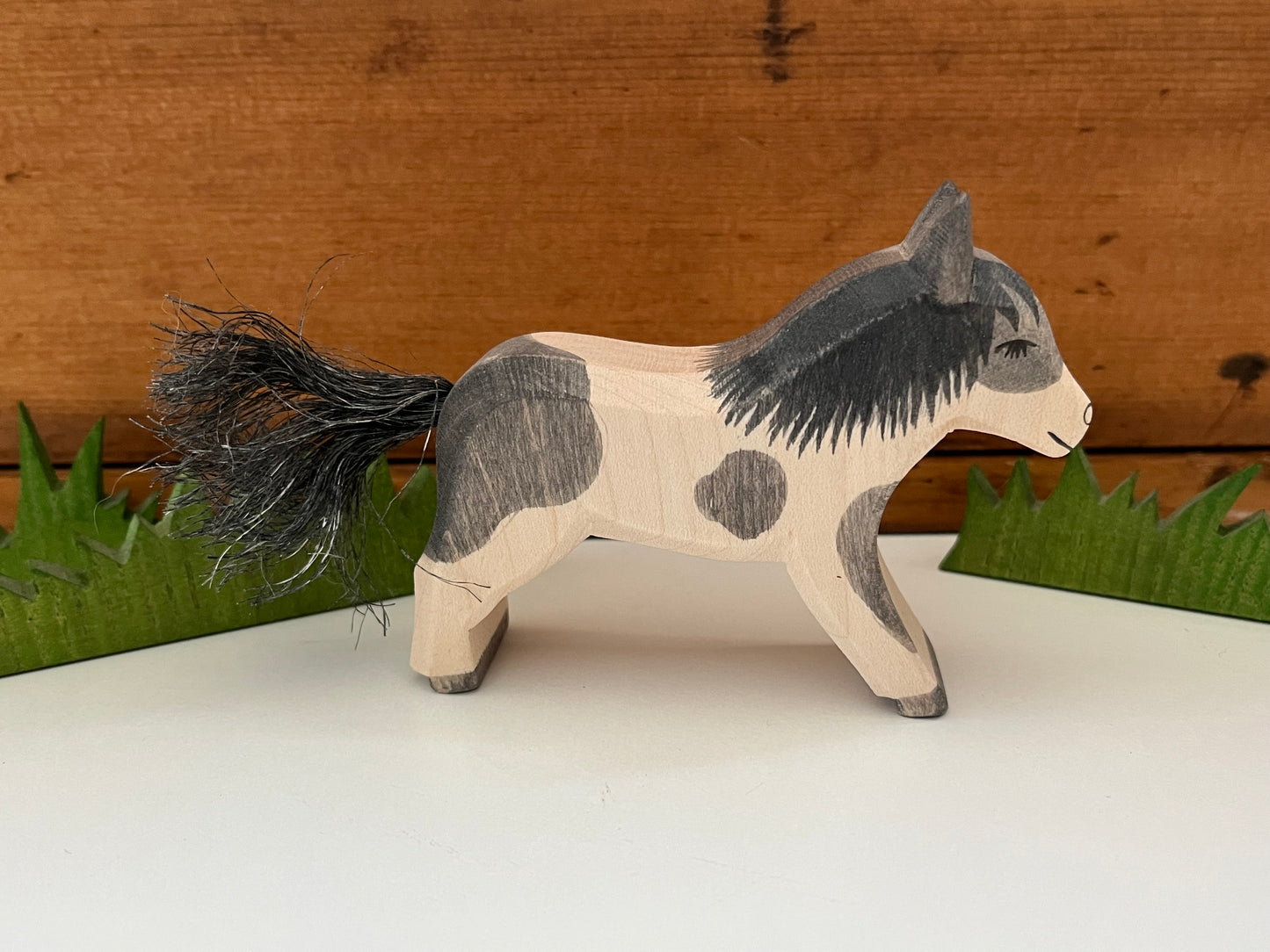 Wooden Dollhouse Play - SHETLAND PONY, Running, Grey & White