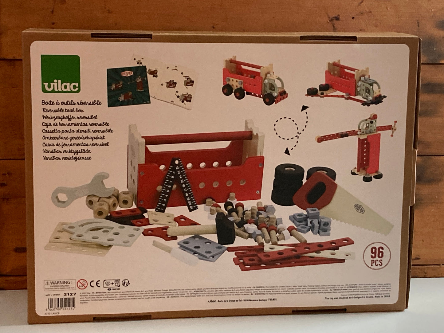 Educational Wooden Toy - CONVERTIBLE TOOL BOX WORKSHOP - build and construct with 96 pieces!