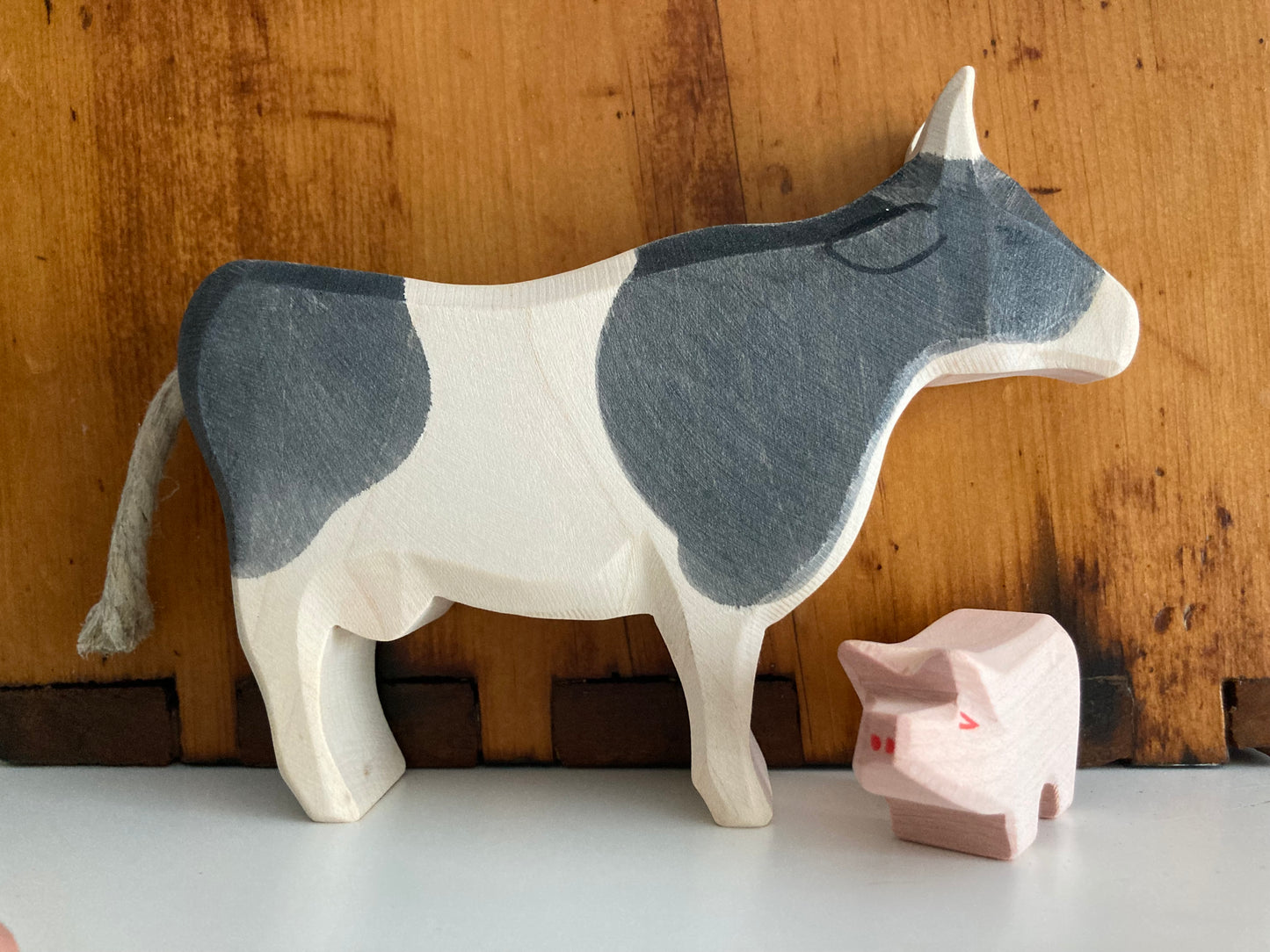Wooden Dollhouse Play - BLACK AND WHITE COW