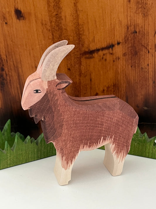 Wooden Dollhouse Play - GOAT, Brown Buck with horns