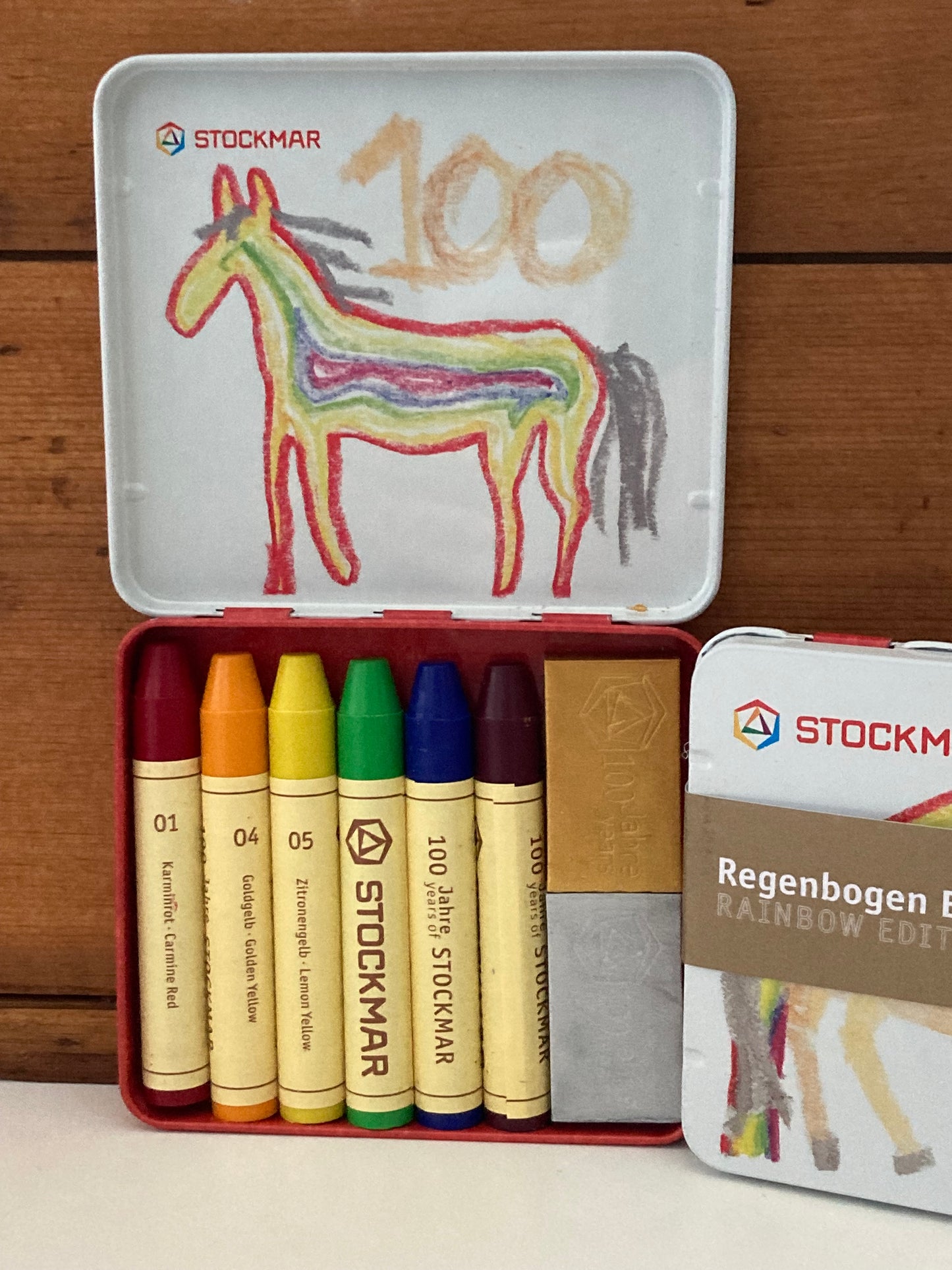 Art Set - RAINBOW EDITION TIN with 6 STICK CRAYONS and GOLD & SILVER BLOCK CRAYONS