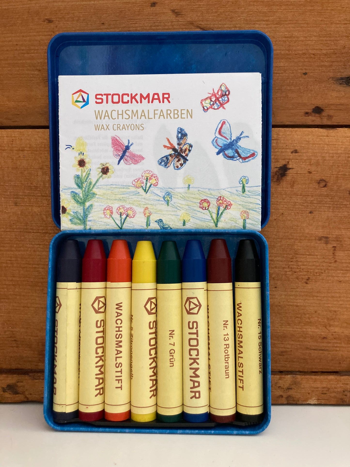 Cire d'abeille, Art - STICK CRAYONS ÉTUI EN ÉTAIN de 8 COULEURS PRIMAIRES