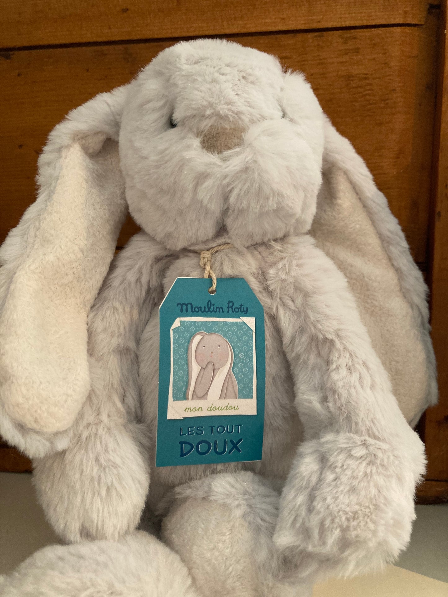 Peluche douce pour bébé - LAPIN GRIS À OREILLES GRISES