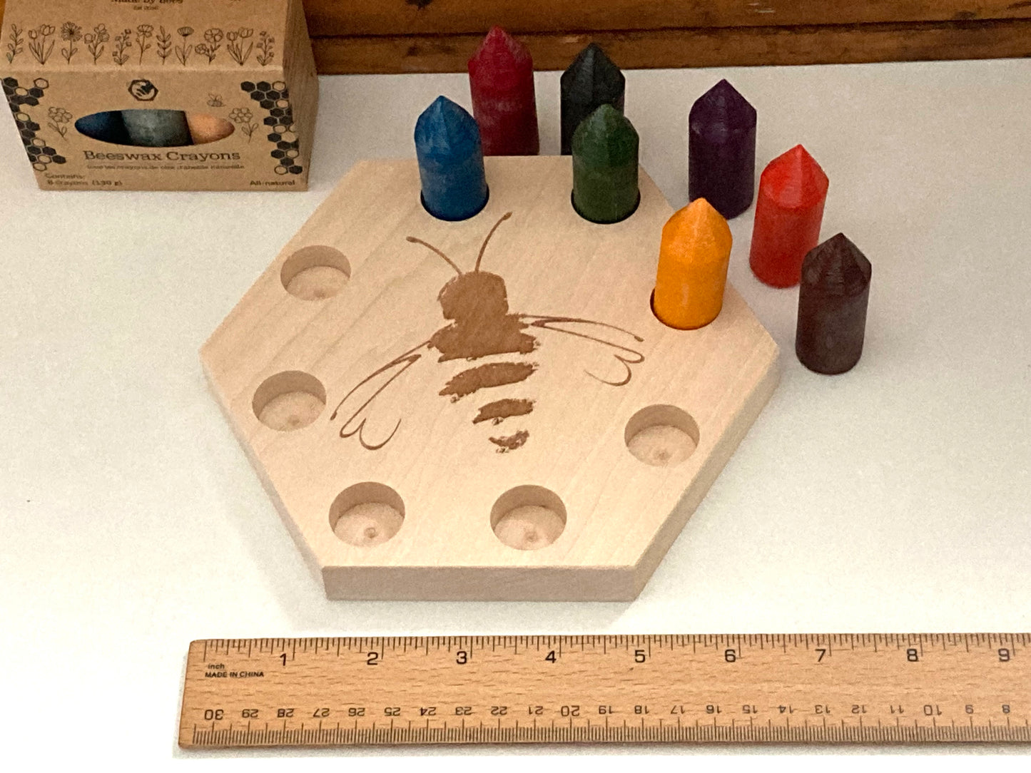 Beeswax Crayons, Art - WOODEN CADDY, for 8 crayons!