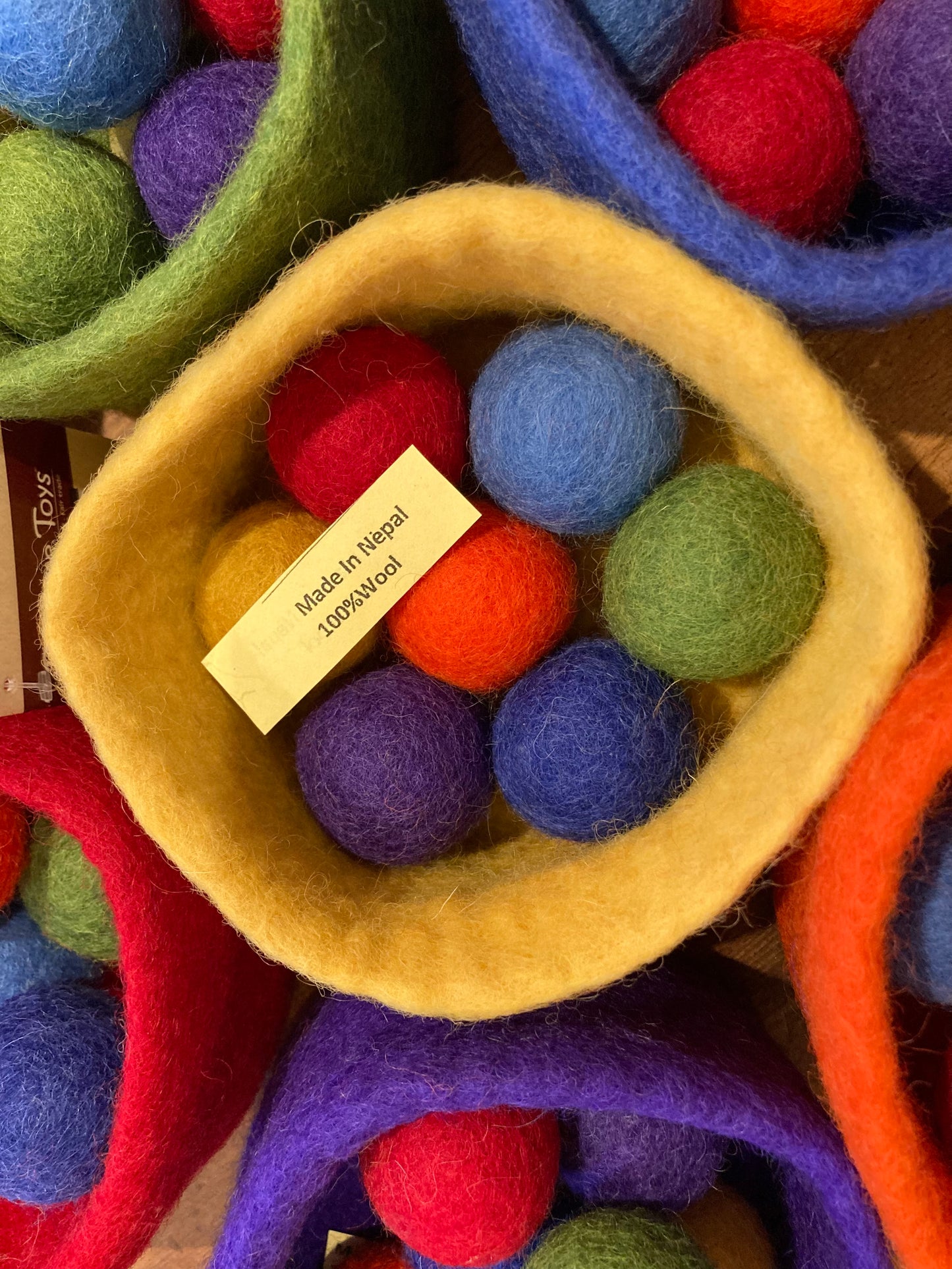 Felted Toys for Baby and Dollhouse Play Set - COLOURED FELT BOWL WITH 7 FELTED BALLS