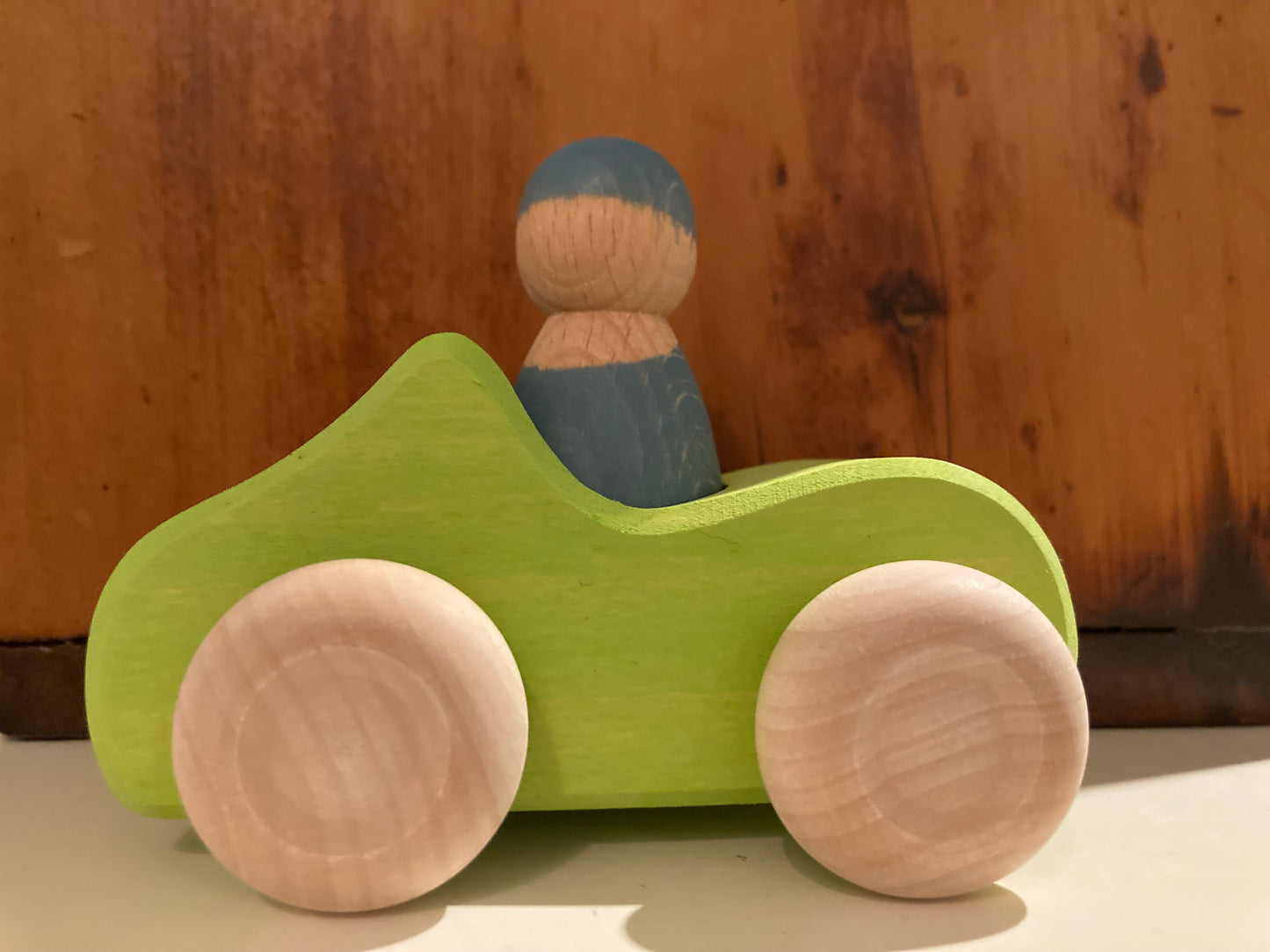 Wooden Toy Car - GREEN CONVERTIBLE with driver