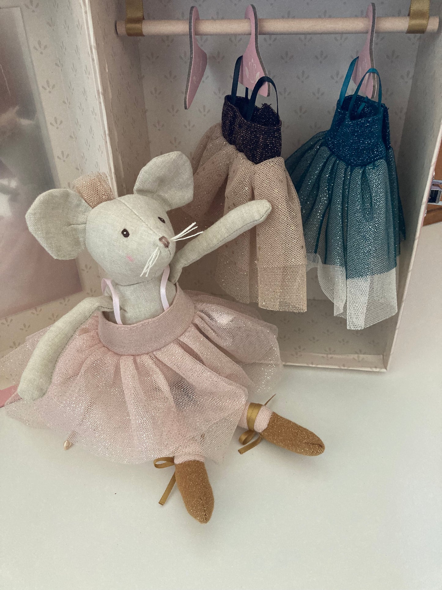 Soft Doll - RAG MOUSE DOLL, with TUTUS and WARDROBE SUITCASE!