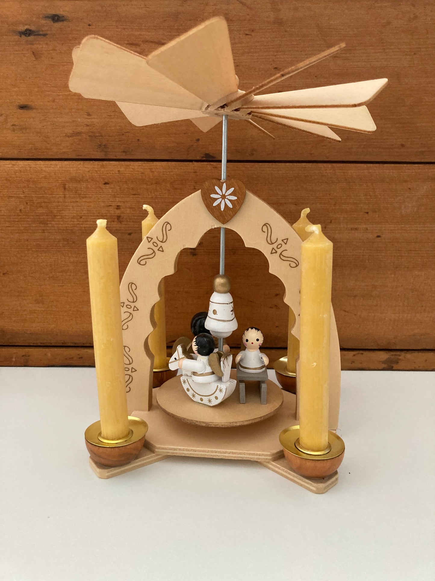 Beeswax Candle Wooden Carousel - ANGELS, with 4 Beeswax Candles!