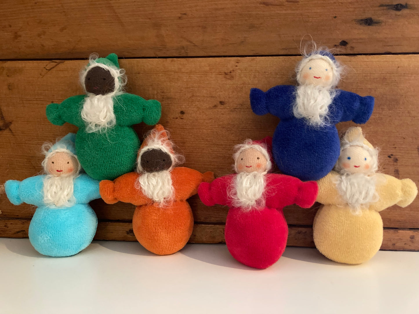 Waldorf Soft Toy - Grimm’s RAINBOW DWARFS & GNOMES, with BEARDS (all 6)