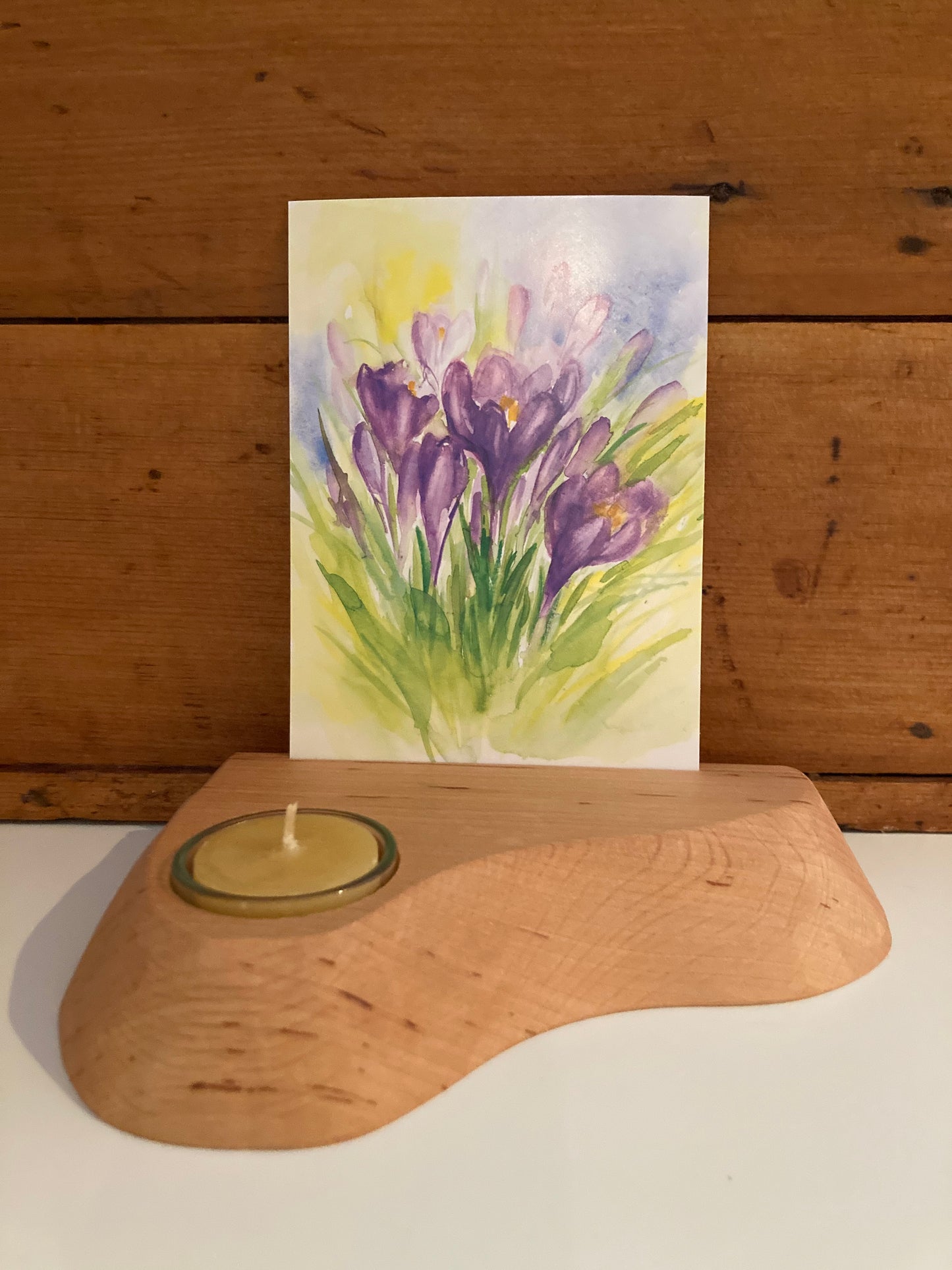 CARD STAND with Tea Light Beeswax Candle