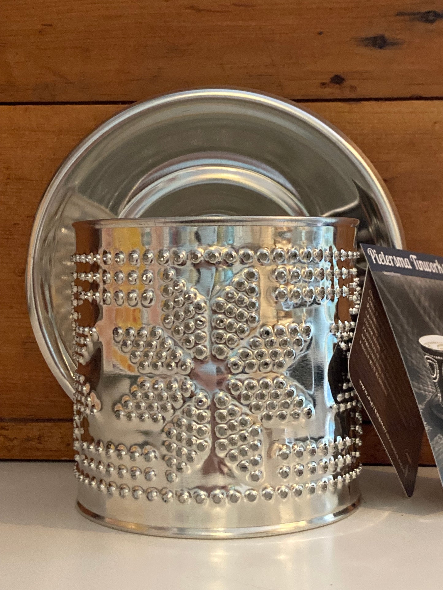 EcoHome - Pierced Tin STAR CANDLE SHADE with Beeswax Tea Light Candle