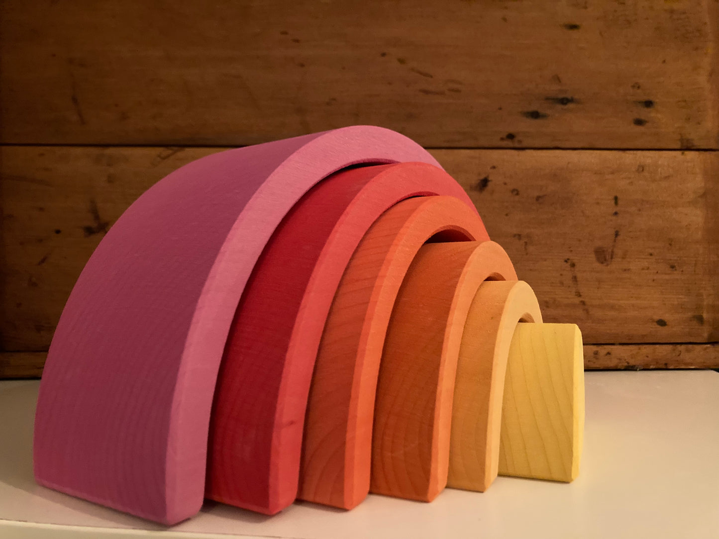 Wooden Toy - LARGE PINK NESTING TUNNEL, 6 pieces