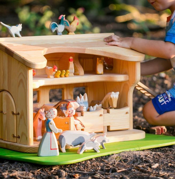 Jeu de maison de poupée en bois - GRANGE ÉCURIE, 3 stalles et Hayloft !