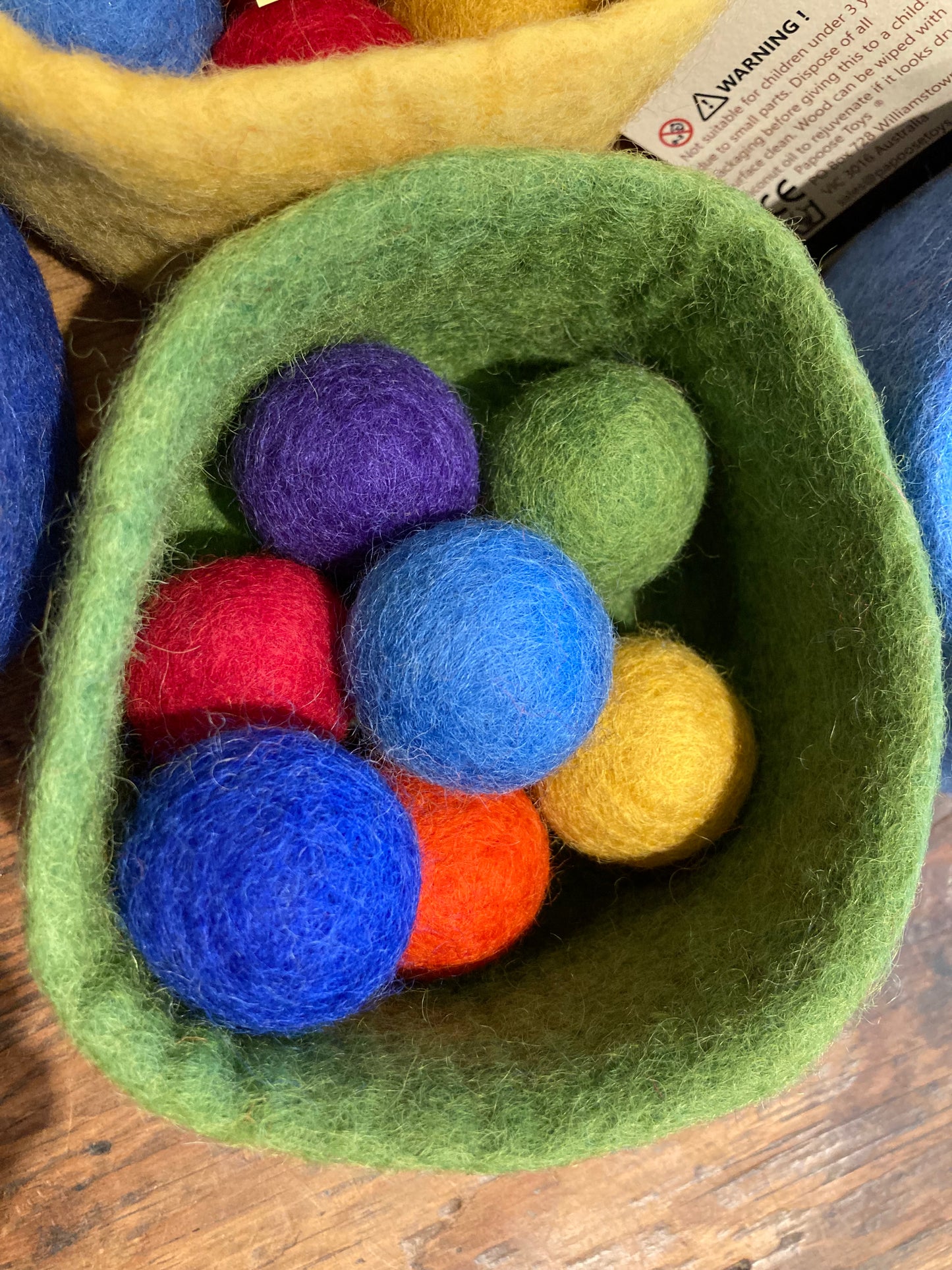 Felted Toys for Baby and Dollhouse Play Set - COLOURED FELT BOWL WITH 7 FELTED BALLS