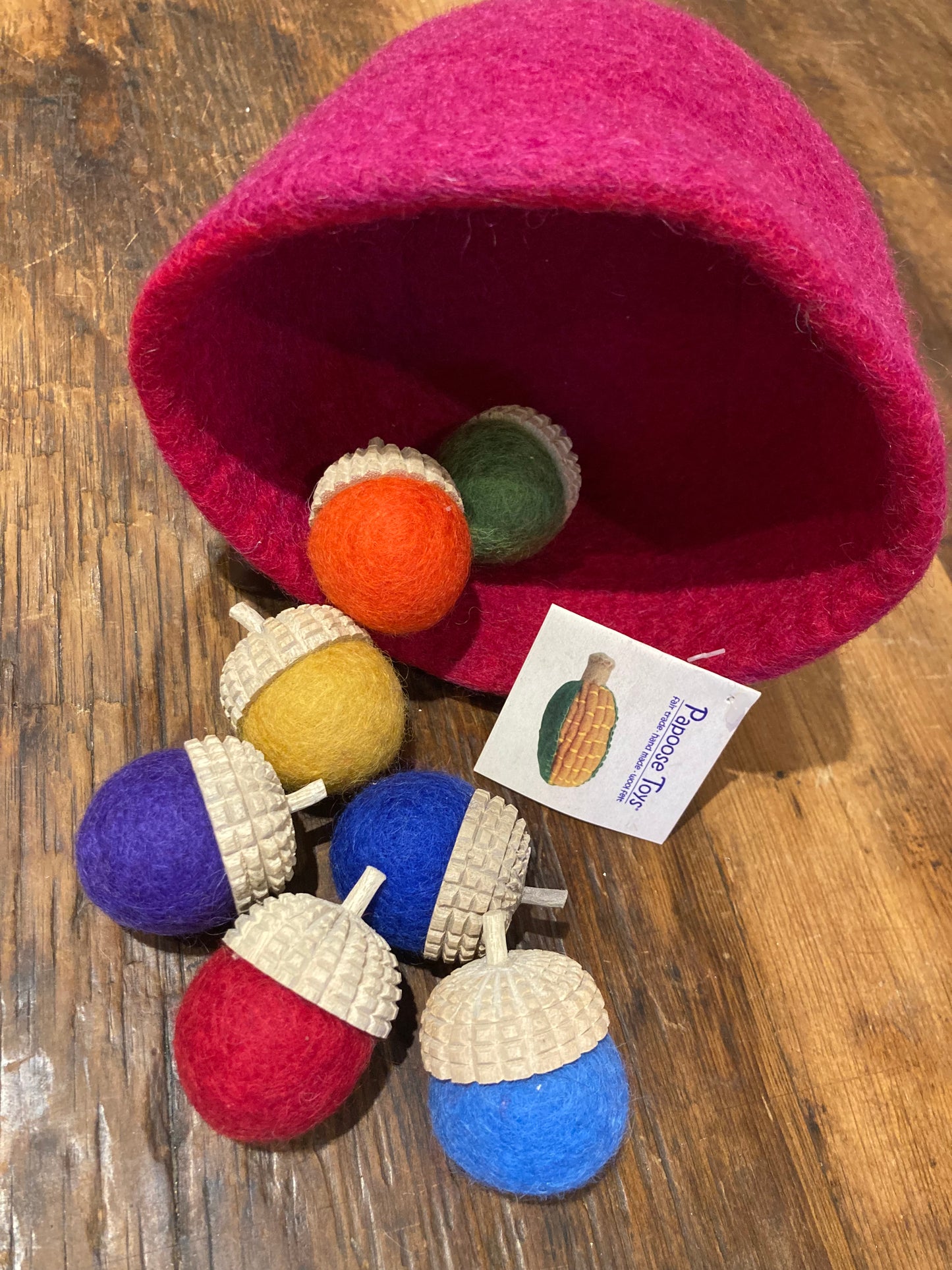 Felted Toys for Baby and Dollhouse Play Set - FELTED ACORNS in ALL 7 COLOURS in FELT BOWL