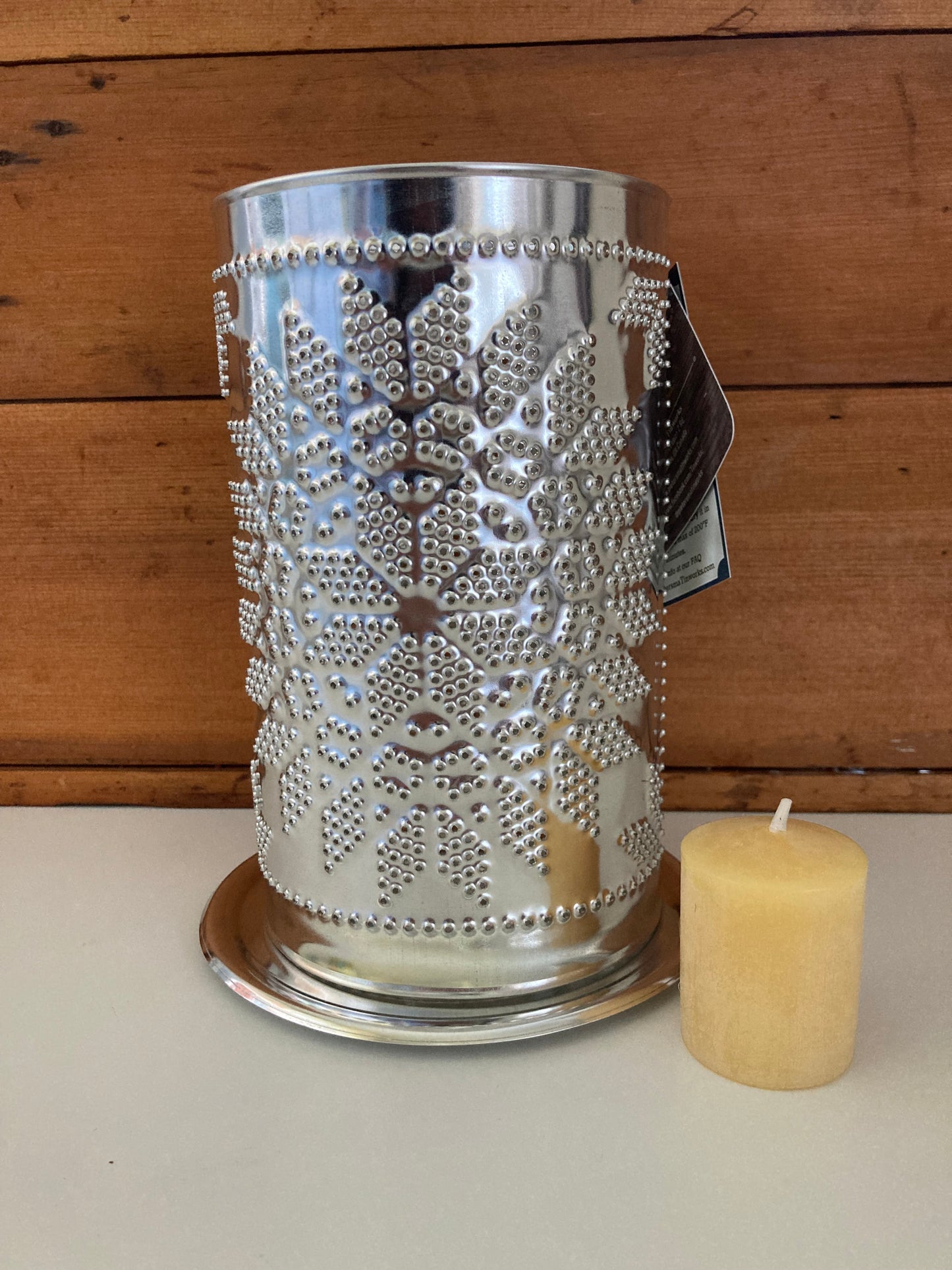 EcoHome - Pierced Tin MORNING STAR CANDLE SHADE with Beeswax Votive Candle