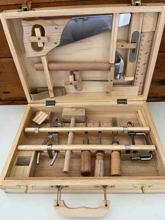 Jouet éducatif - VRAIS OUTILS de grande taille, dans une caisse en bois, ensemble de 14 outils !